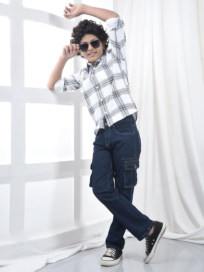 Grey Checked 100% Cotton Corduory Shirt