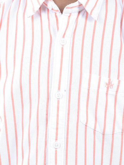 Peach Vertical Stripes 100% Cotton Shirt