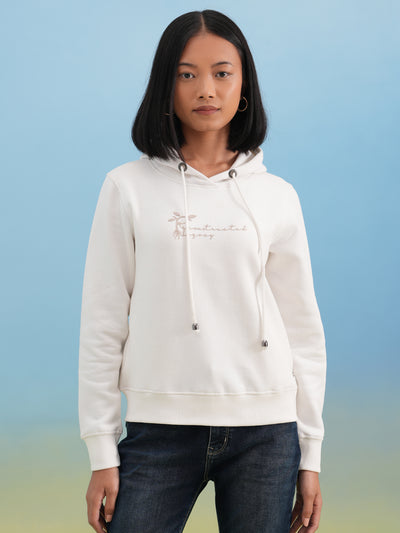 White Graphic Print Hooded Neck Sweatshirt