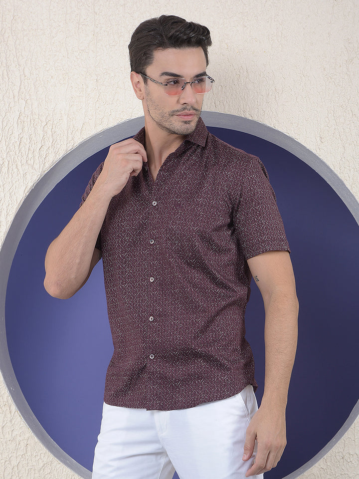 Wine Floral Print Shirt