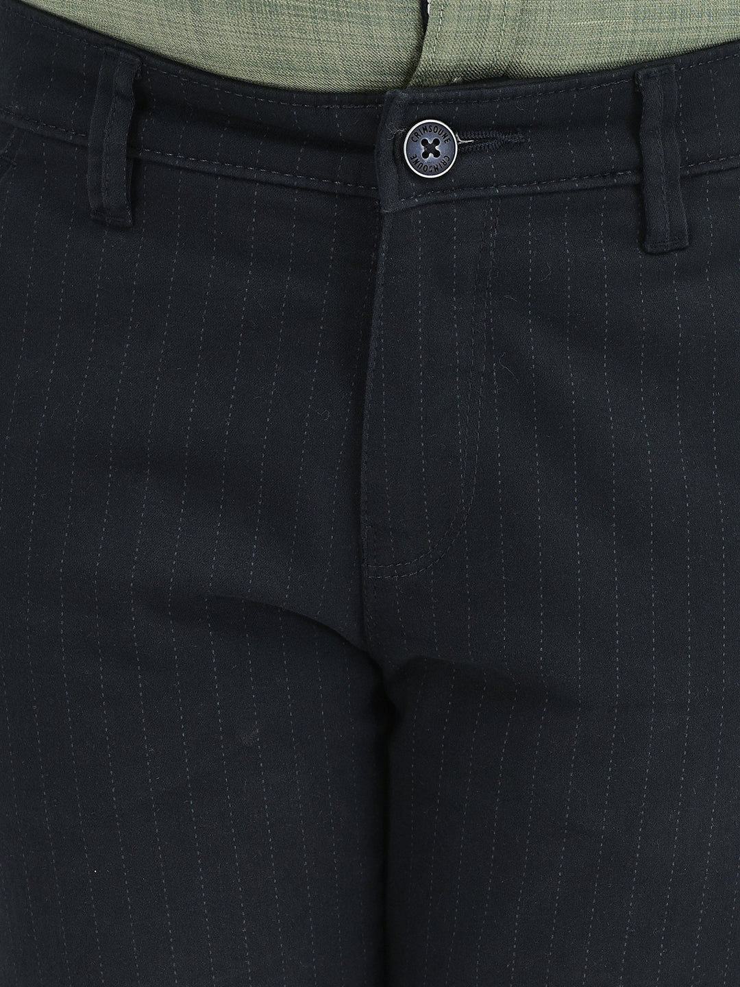 Navy Blue Vertical Stripes Trousers