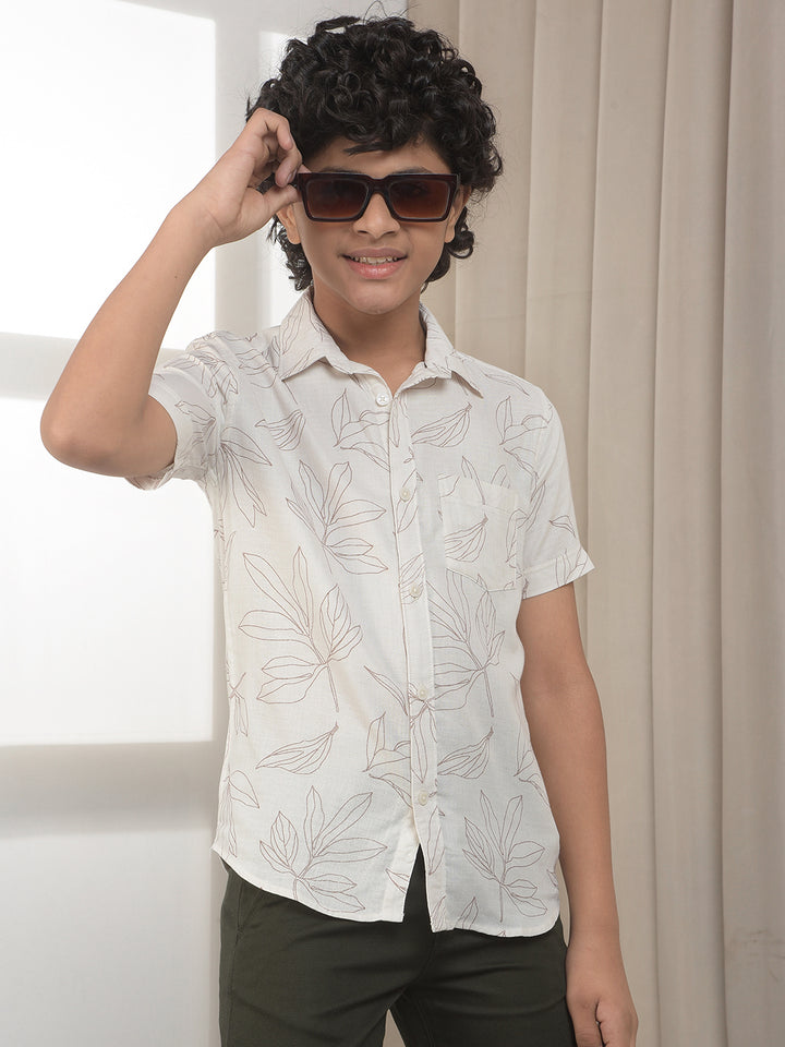 White 100% Cotton Botanical Print Shirt