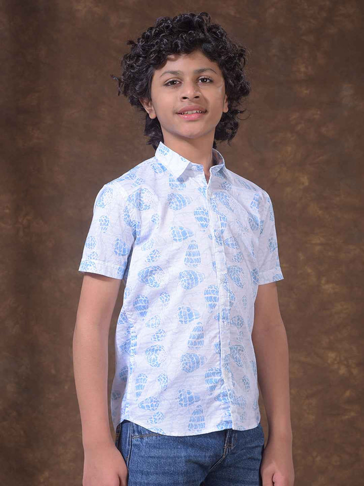 Sky Blue Tropical Print Casual Shirt