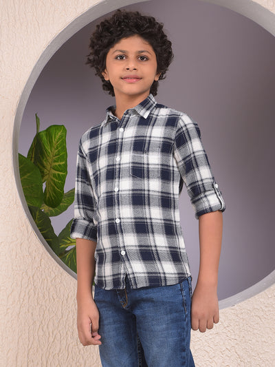 Navy Blue Checked 100% Cotton Shirt