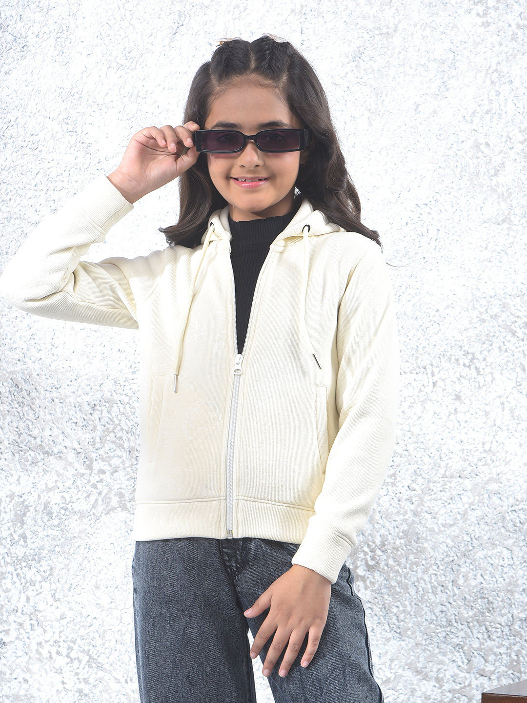 Cream Floral Print Hooded Neck Sweatshirt