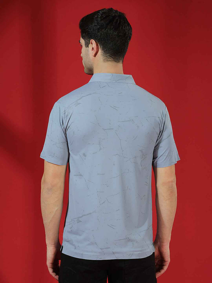 Blue Marble Print Polo T-Shirt