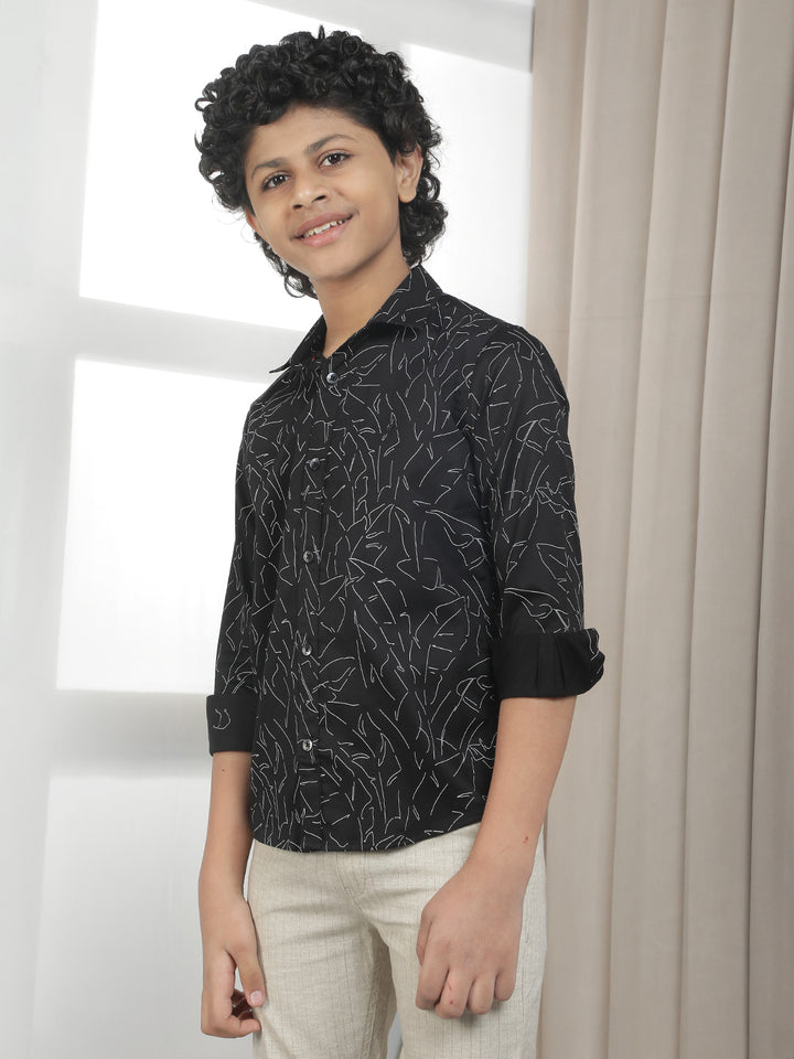 Black 100% Cotton Floral Print Shirt