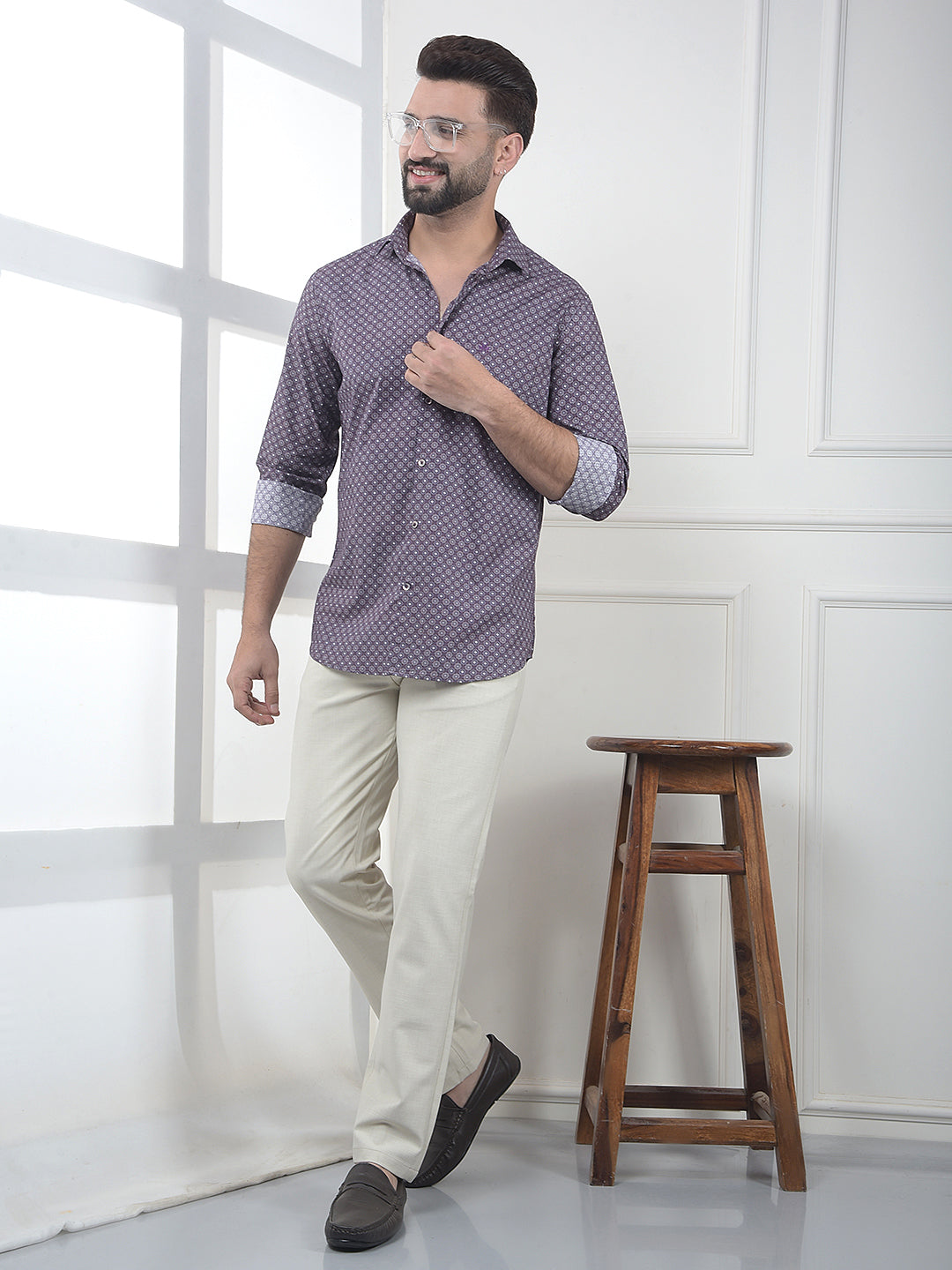 Purple Printed 100% Cotton Shirt