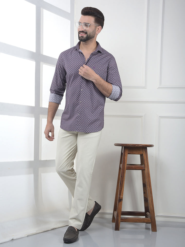 Purple Printed 100% Cotton Shirt