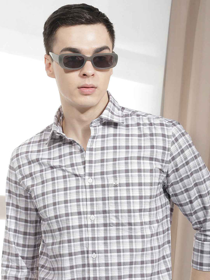 Grey Checked 100% Cotton Shirt