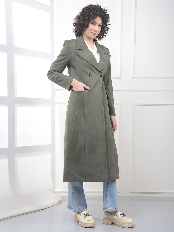 Olive Notched Lapel Over-Coat