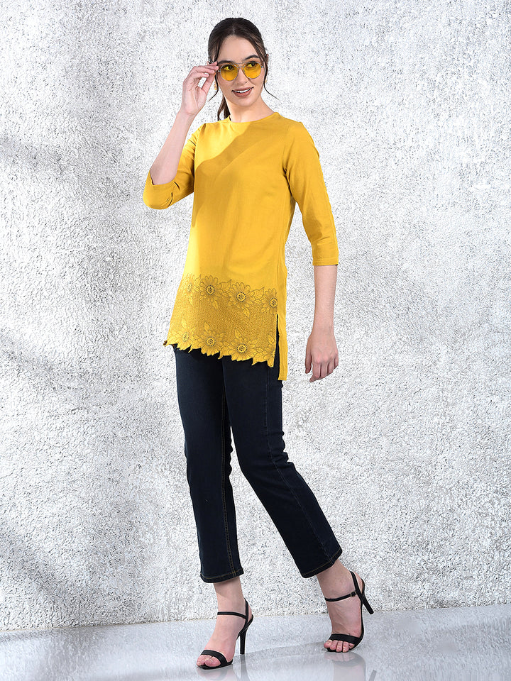 Mustard Floral Embroidered Top