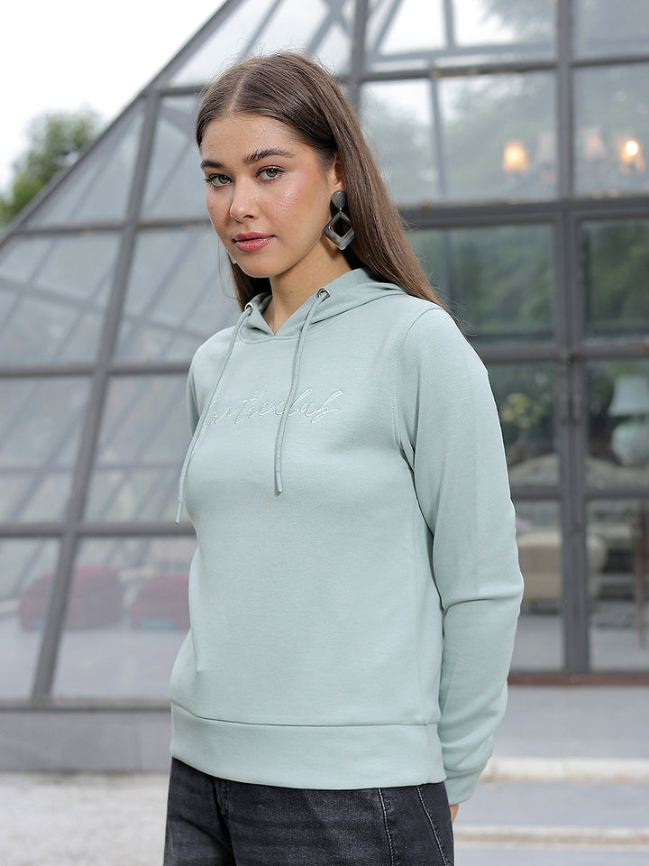 Green Typographic Print Hooded Neck Sweatshirt