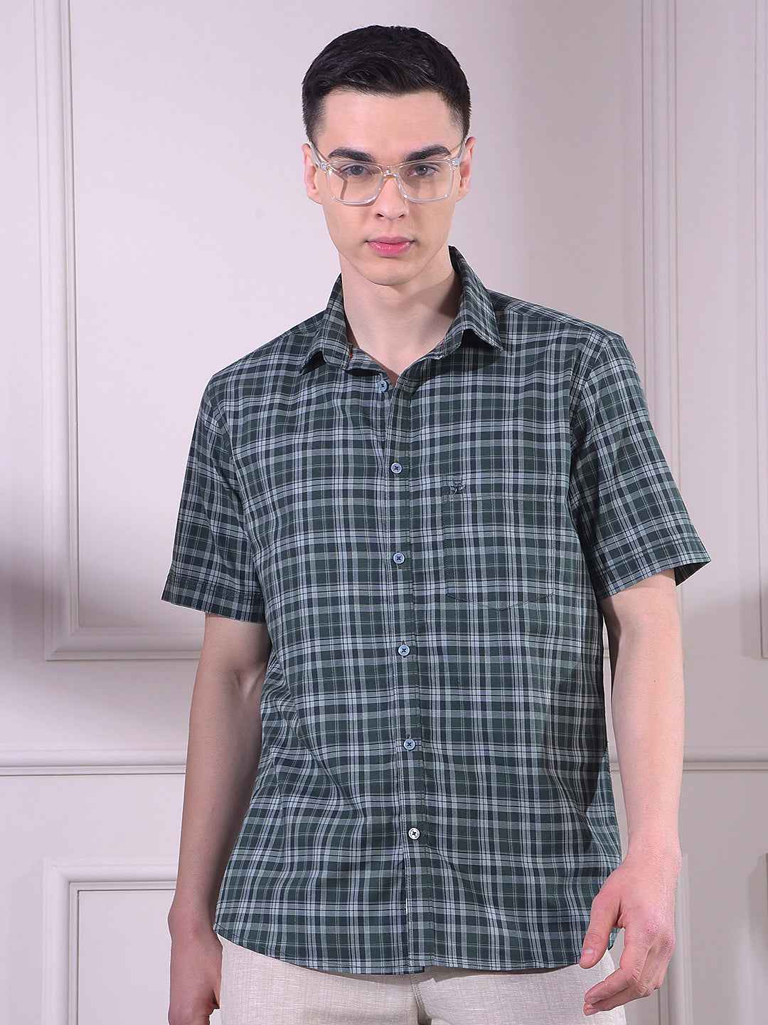 Green 100% Cotton Checked Shirt