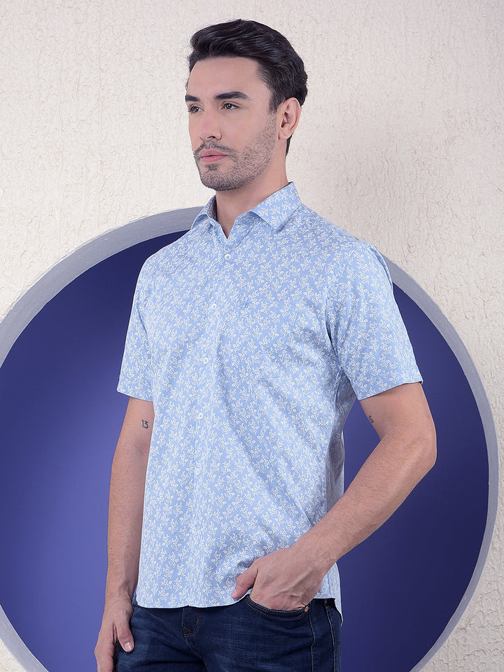 Blue Floral Print 100% Cotton Shirt