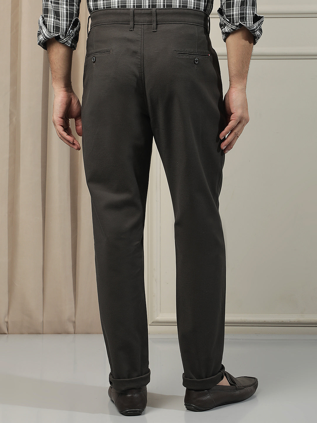 Olive Cotton Stretchable Dobby Trousers
