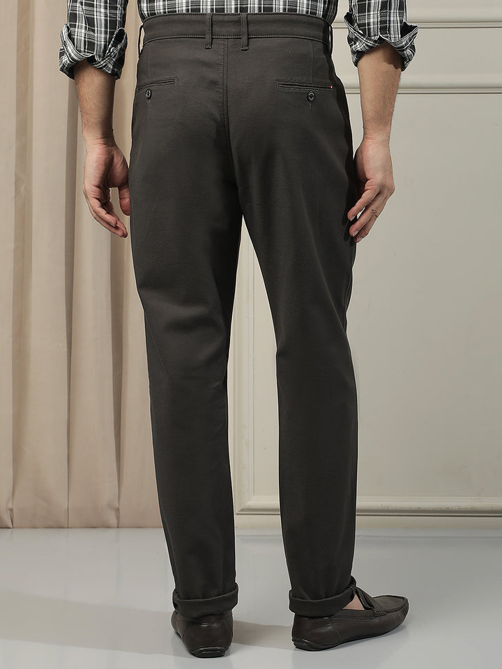 Olive Cotton Stretchable Dobby Trousers