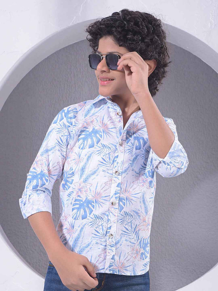 Blue Floral Print 100% Cotton Shirt