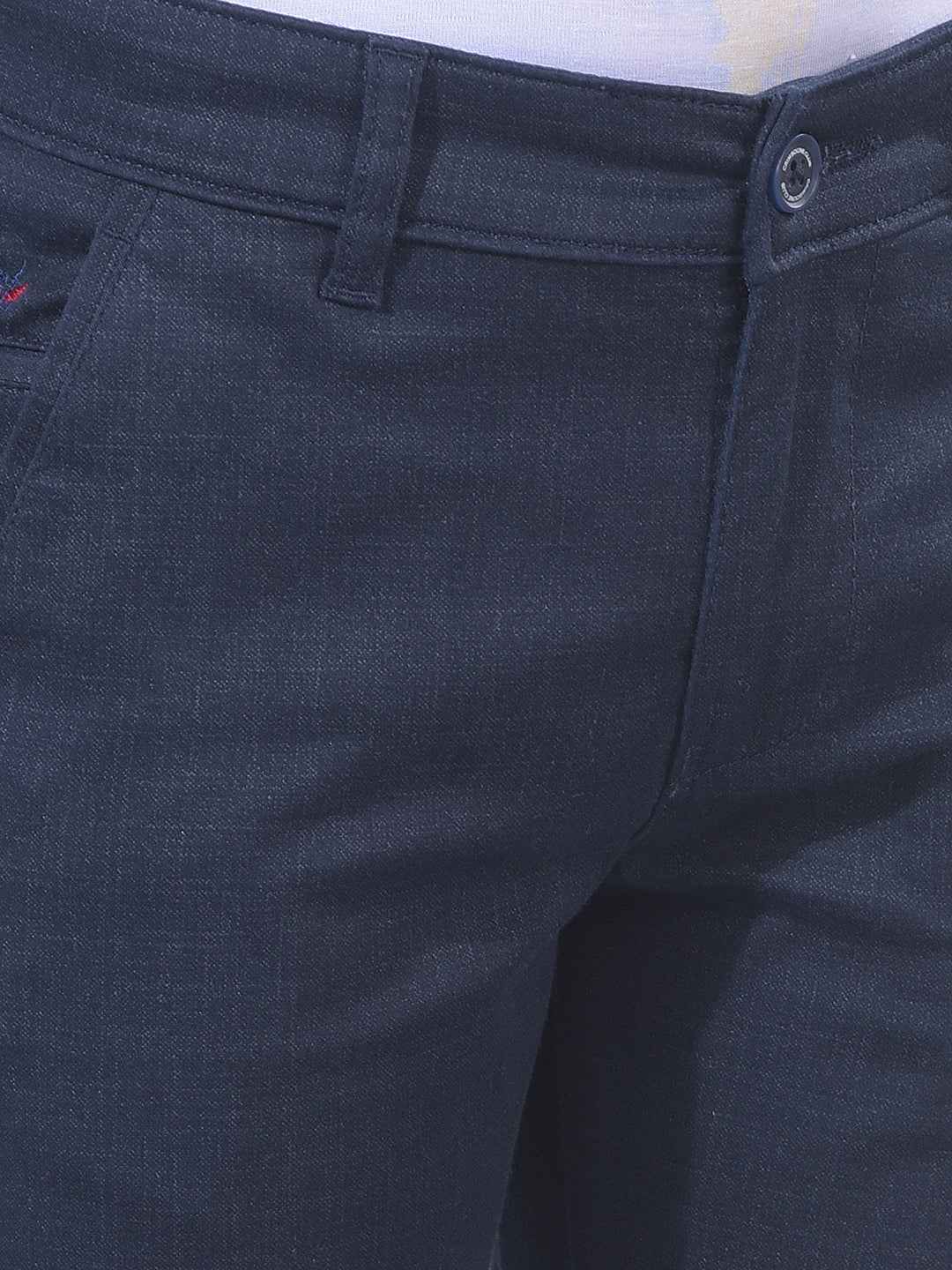 Navy Blue Textured Trousers