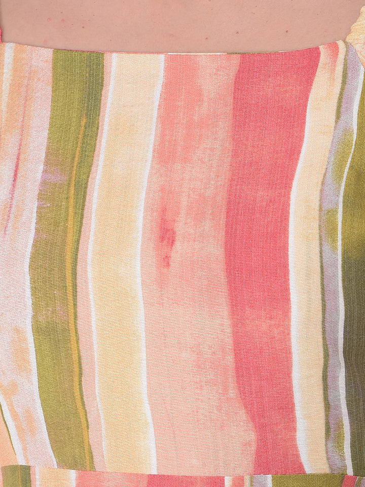 Multi-Color Vertical Stripes Square Neck A-Line Midi Dress