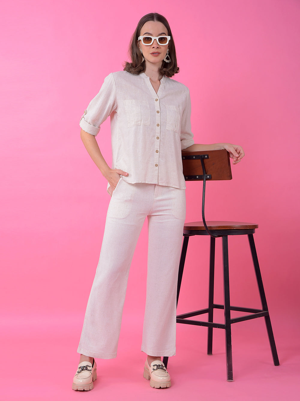 White Straight Linen Trousers