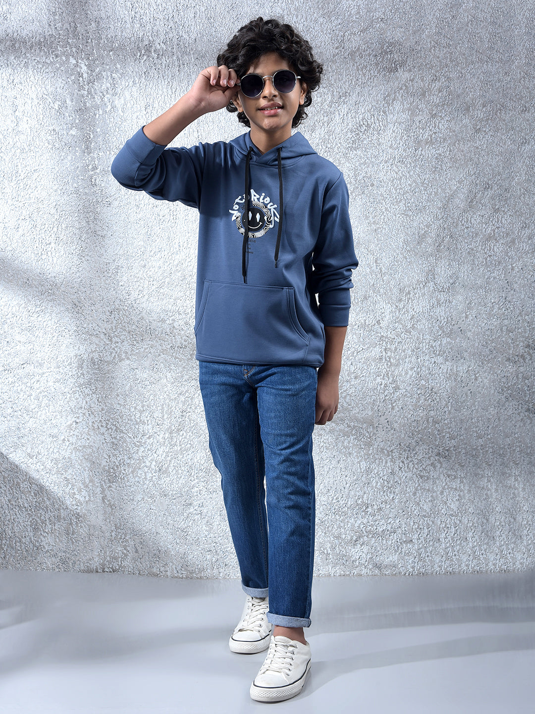 Blue Embellished Hooded Neck Sweatshirt