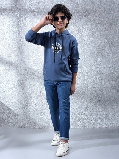 Blue Embellished Hooded Neck Sweatshirt