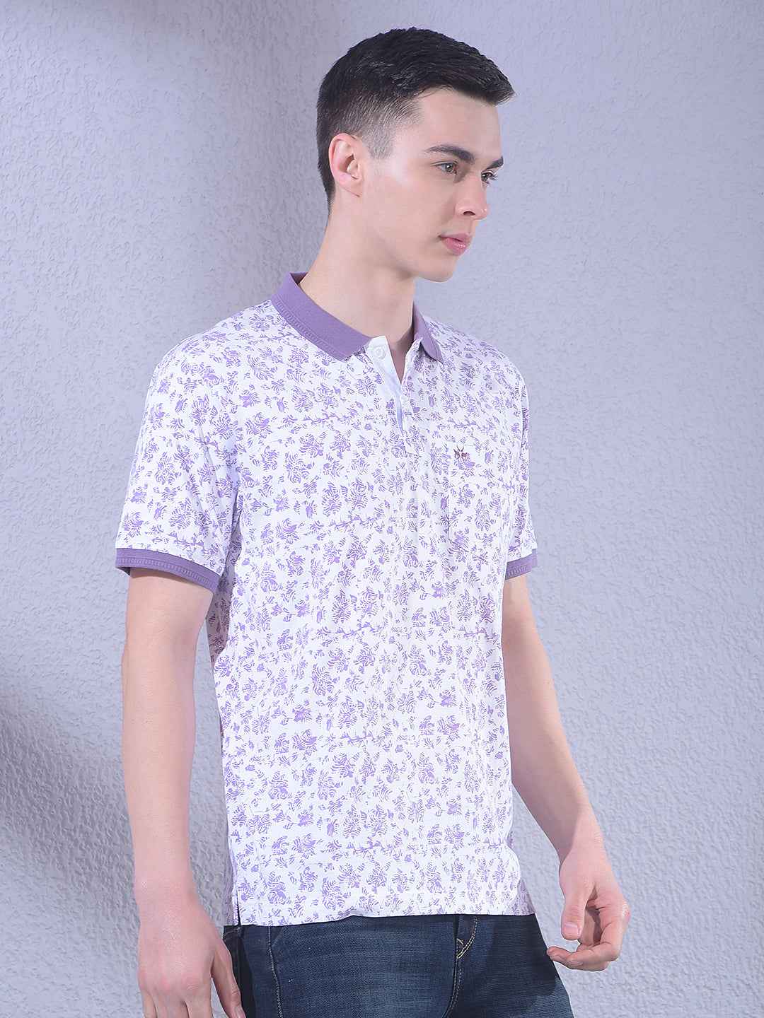 Purple Printed Polo Neck T-Shirt