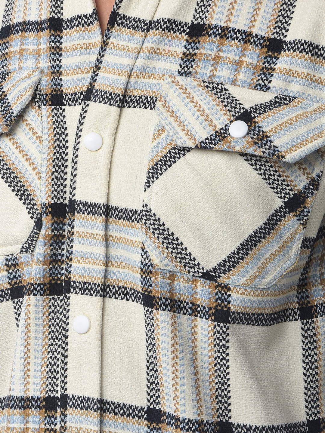 White Checked Knitted Shacket