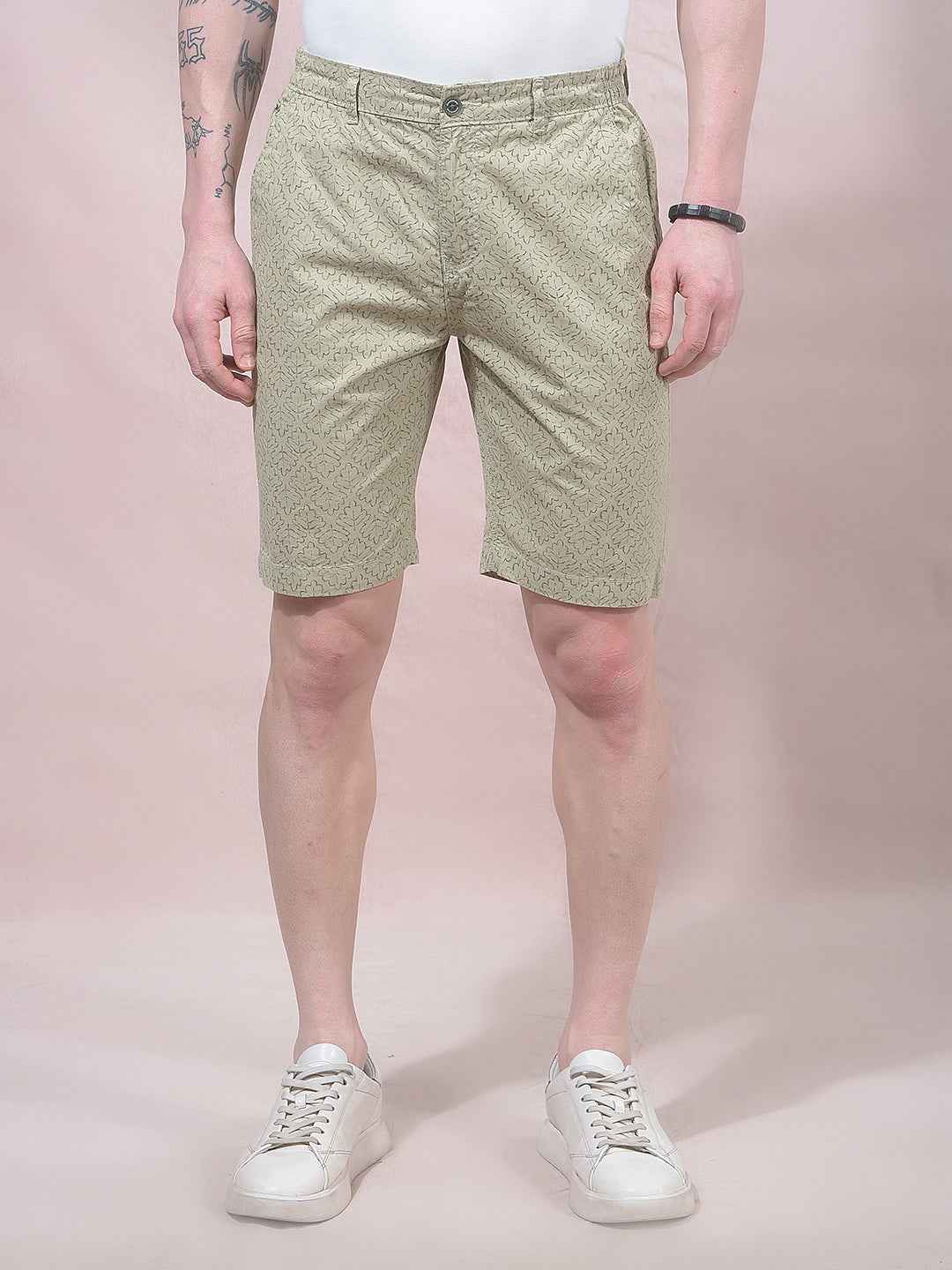 Olive Botanical Print 100% Cotton Shorts