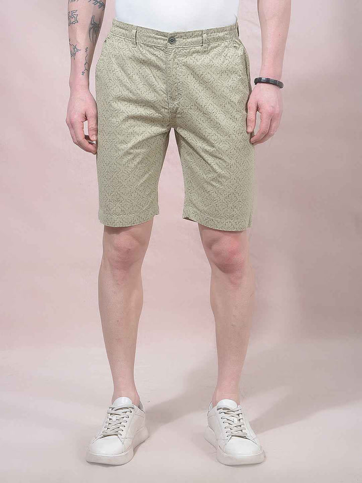 Olive Botanical Print 100% Cotton Shorts