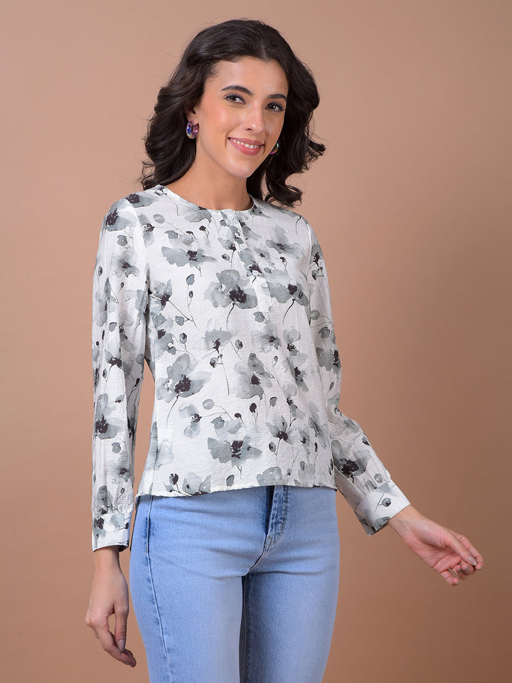 Grey Floral Print Top
