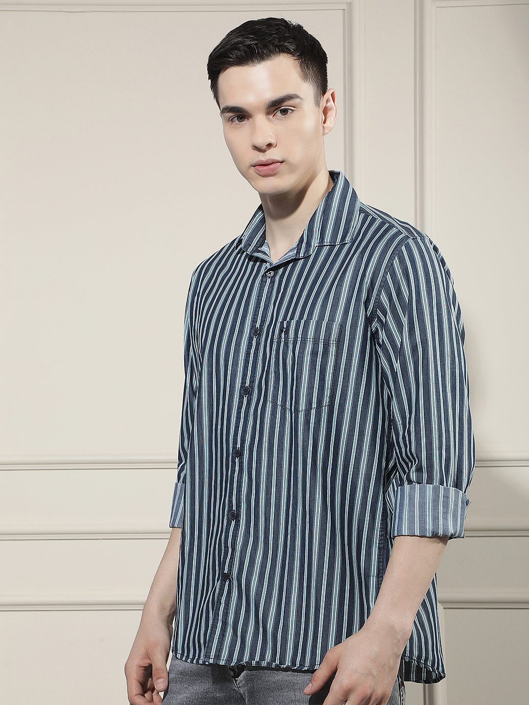 Green Vertical Stripes 100% Cotton Shirt