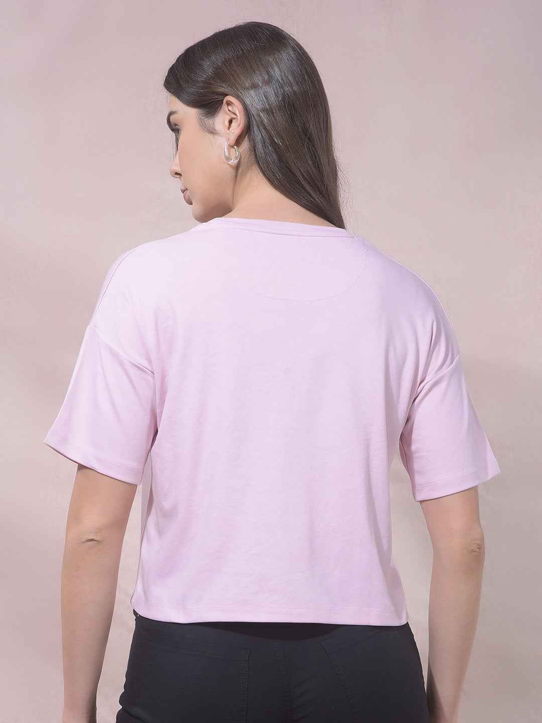 Pink Typographic Print Cropped T-Shirt