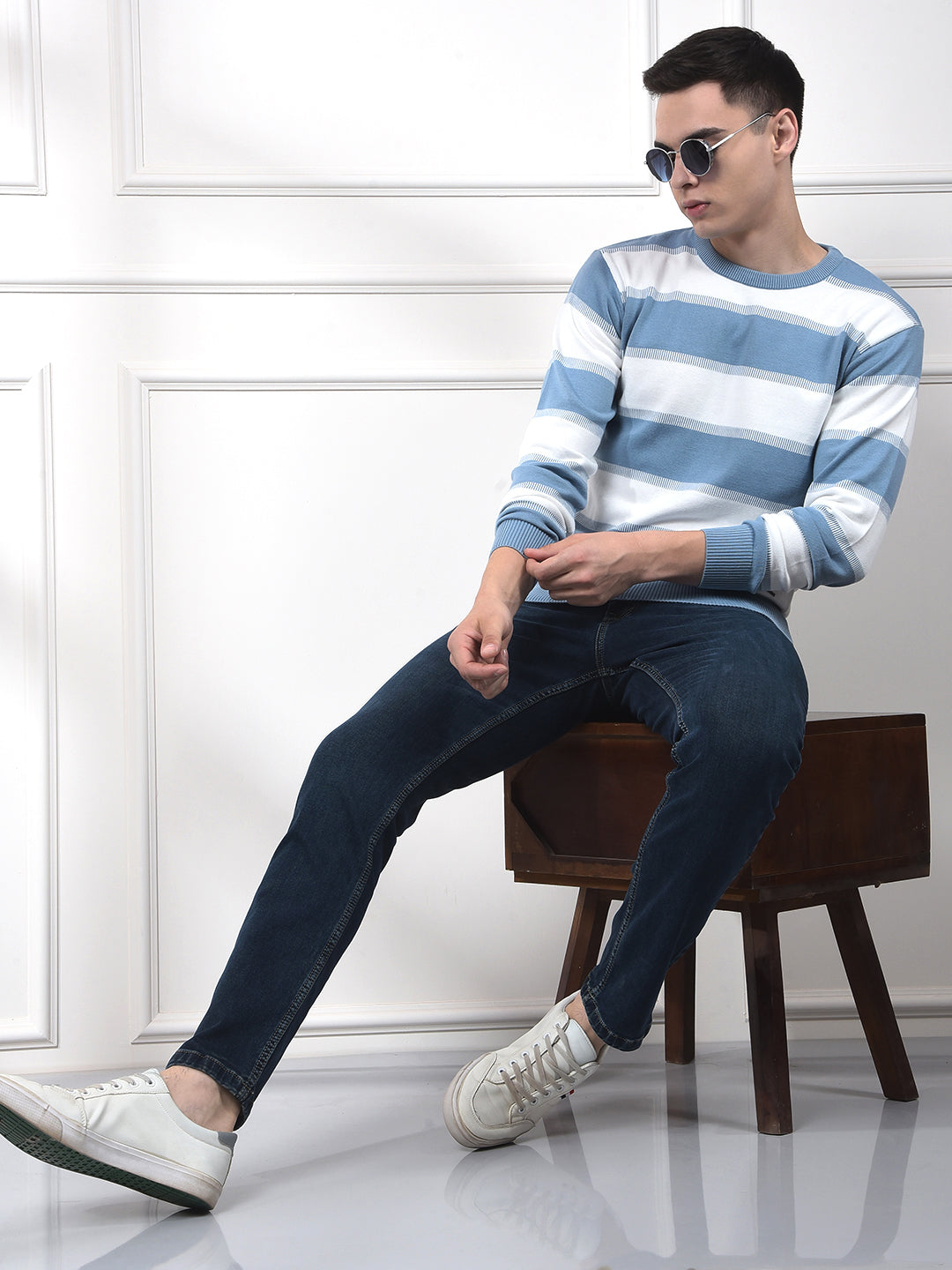 Blue Horizontal Stripes 100% Cotton Sweater