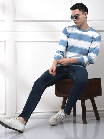 Blue Horizontal Stripes 100% Cotton Sweater