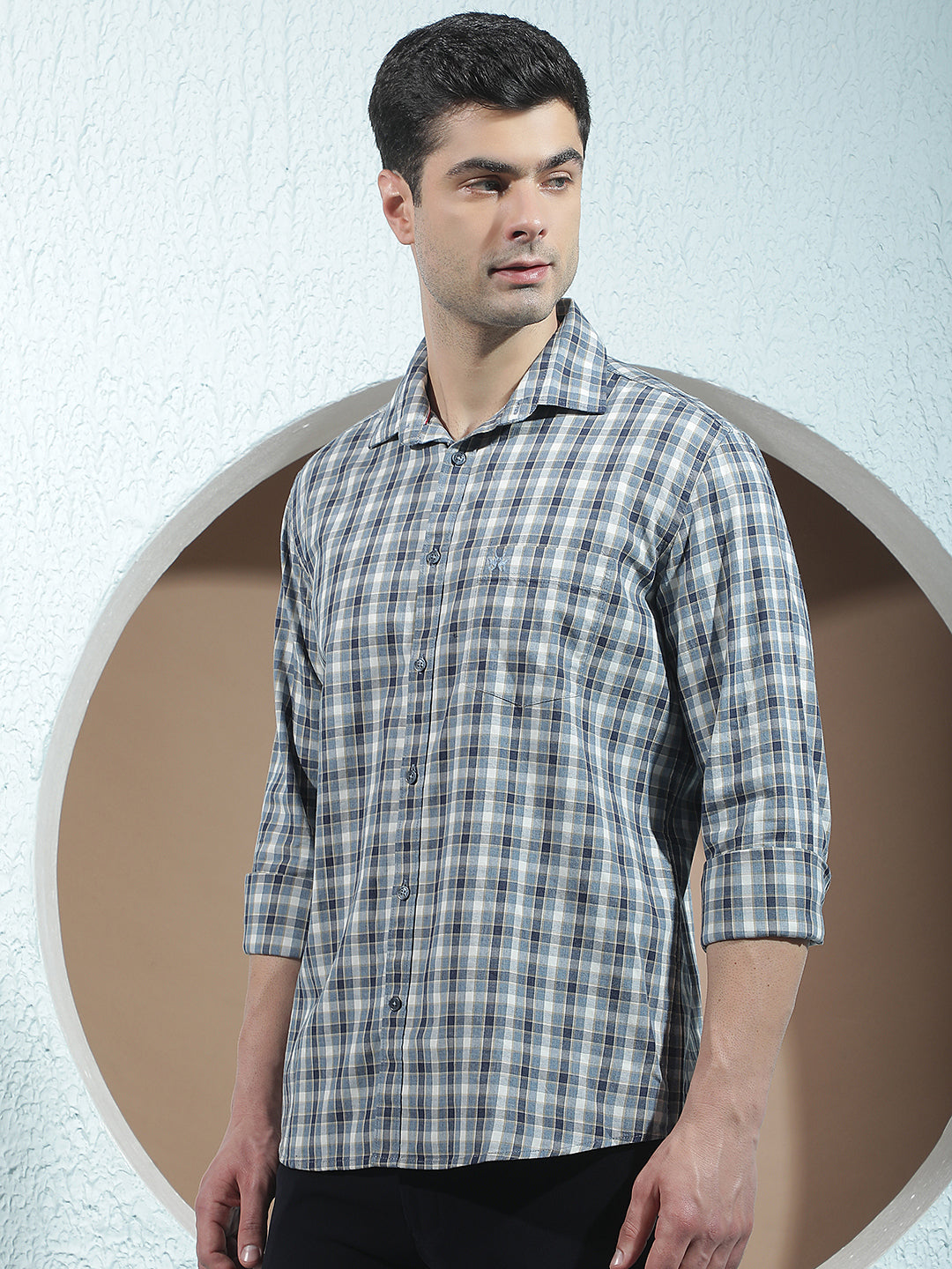 Teal Green 100% Cotton Checked Shirt