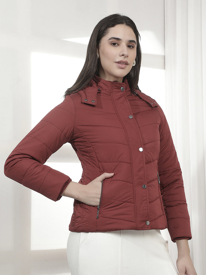 Wine Hooded Puffer Jacket