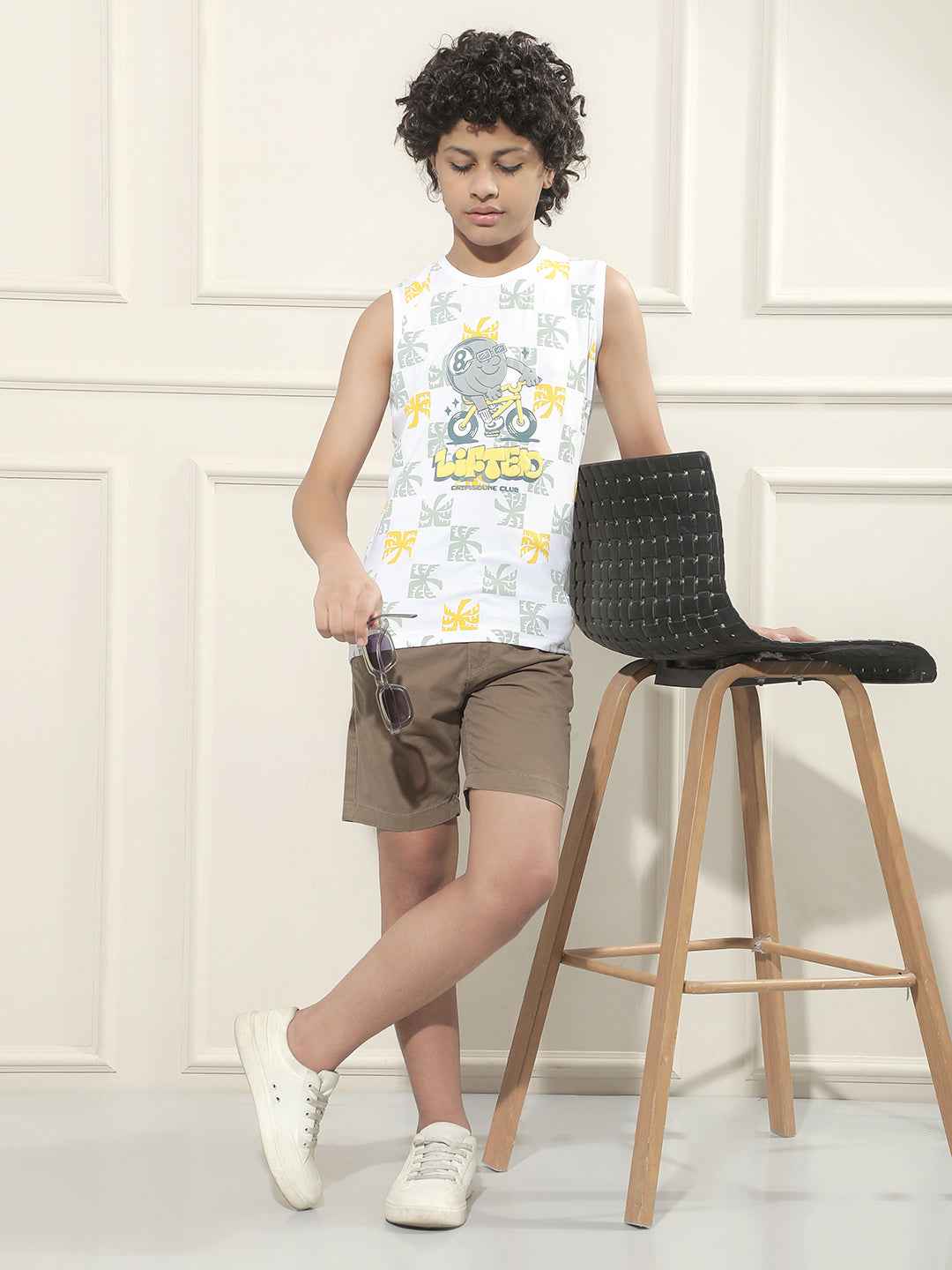 White Graphic Print Sleeveless T-Shirt