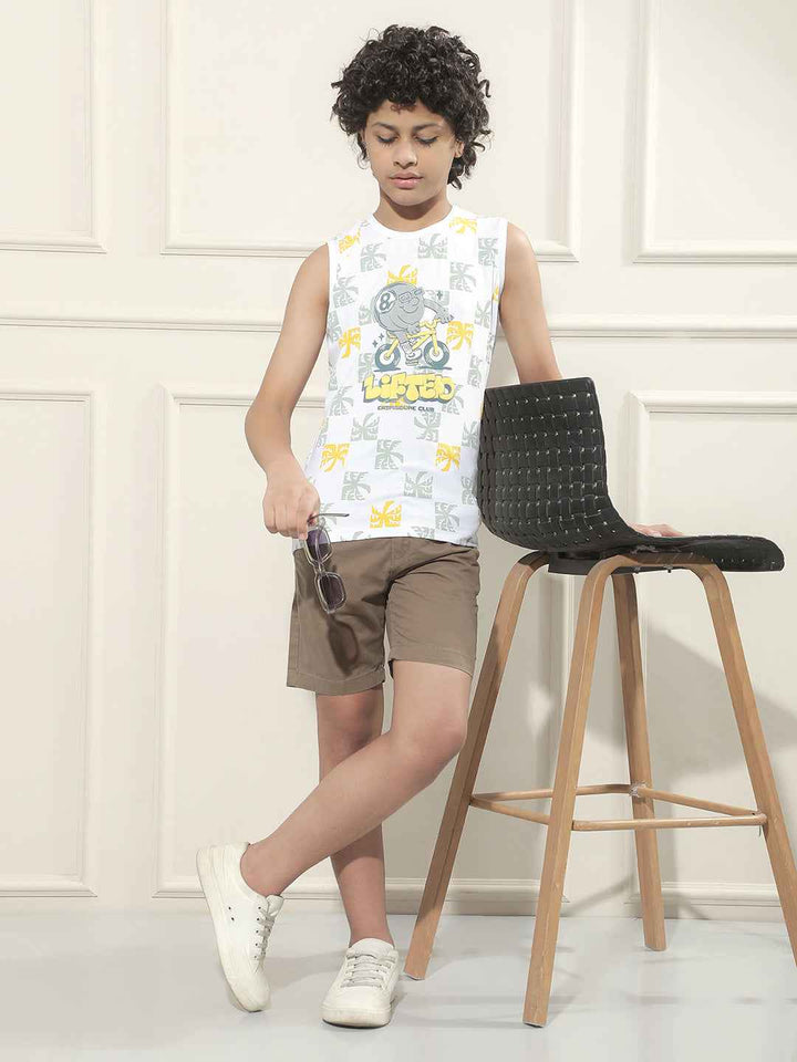 White Graphic Print Sleeveless T-Shirt