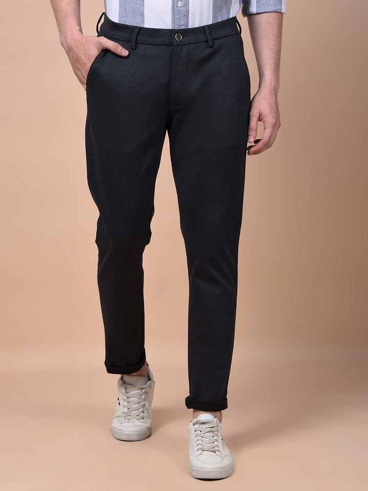Streamlined Black Textured Trousers