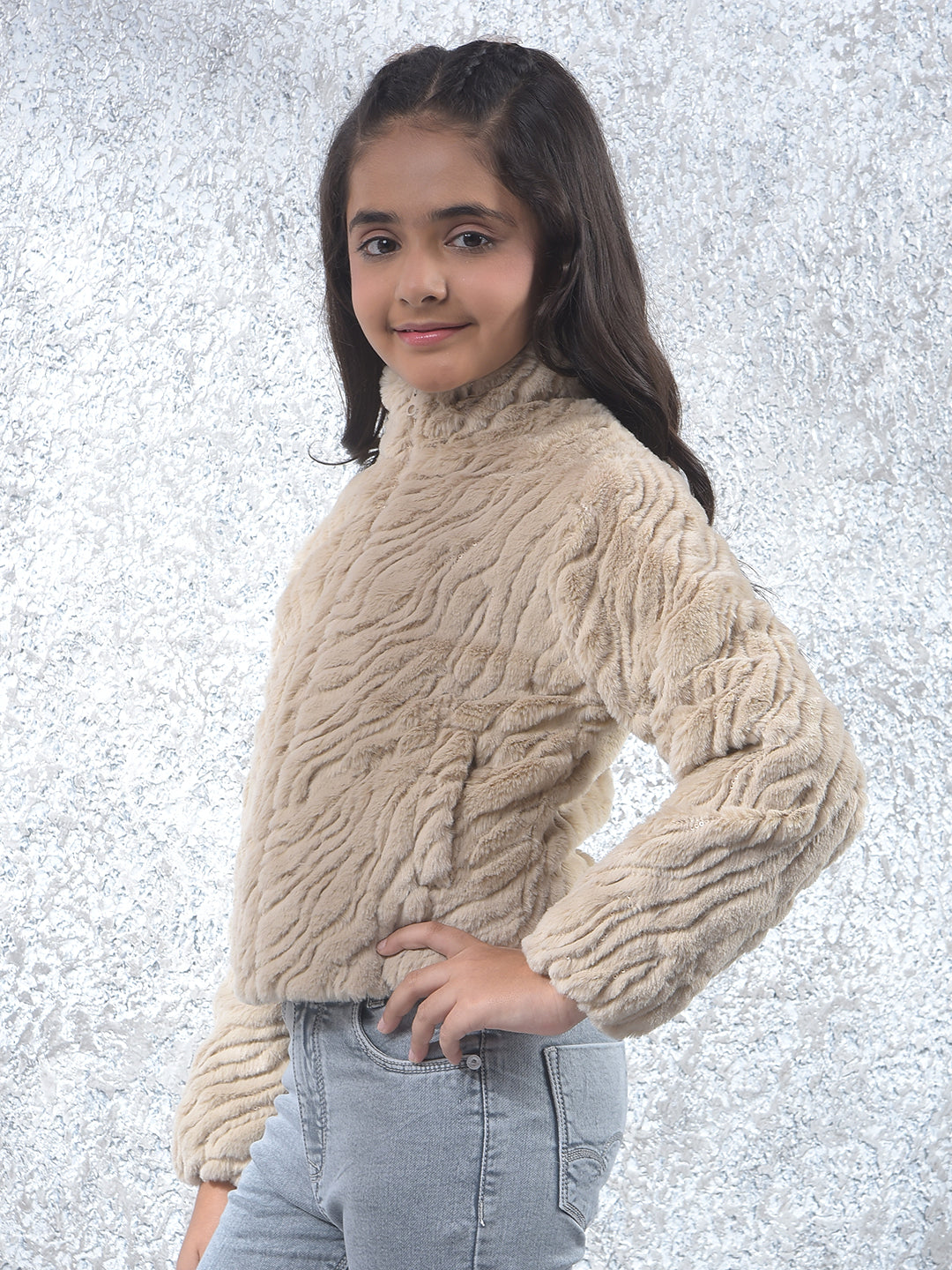 Beige High Neck Sherpa Jacket