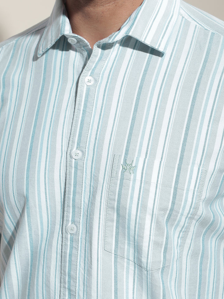 Green Vertical Striped 100% Cotton Shirt