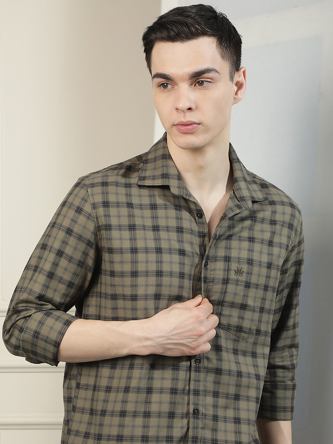 Olive Checked 100% Cotton Shirt