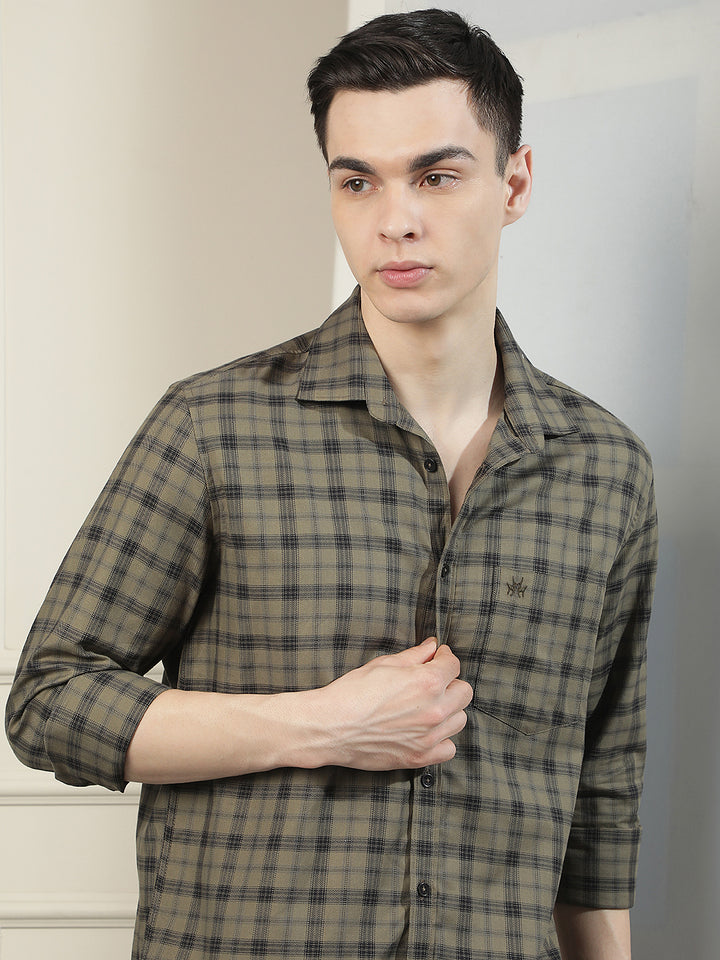 Olive Checked 100% Cotton Shirt