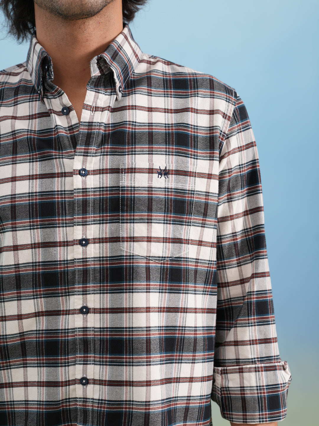 Brown Checked 100% Cotton Button-Down Collar Shirt