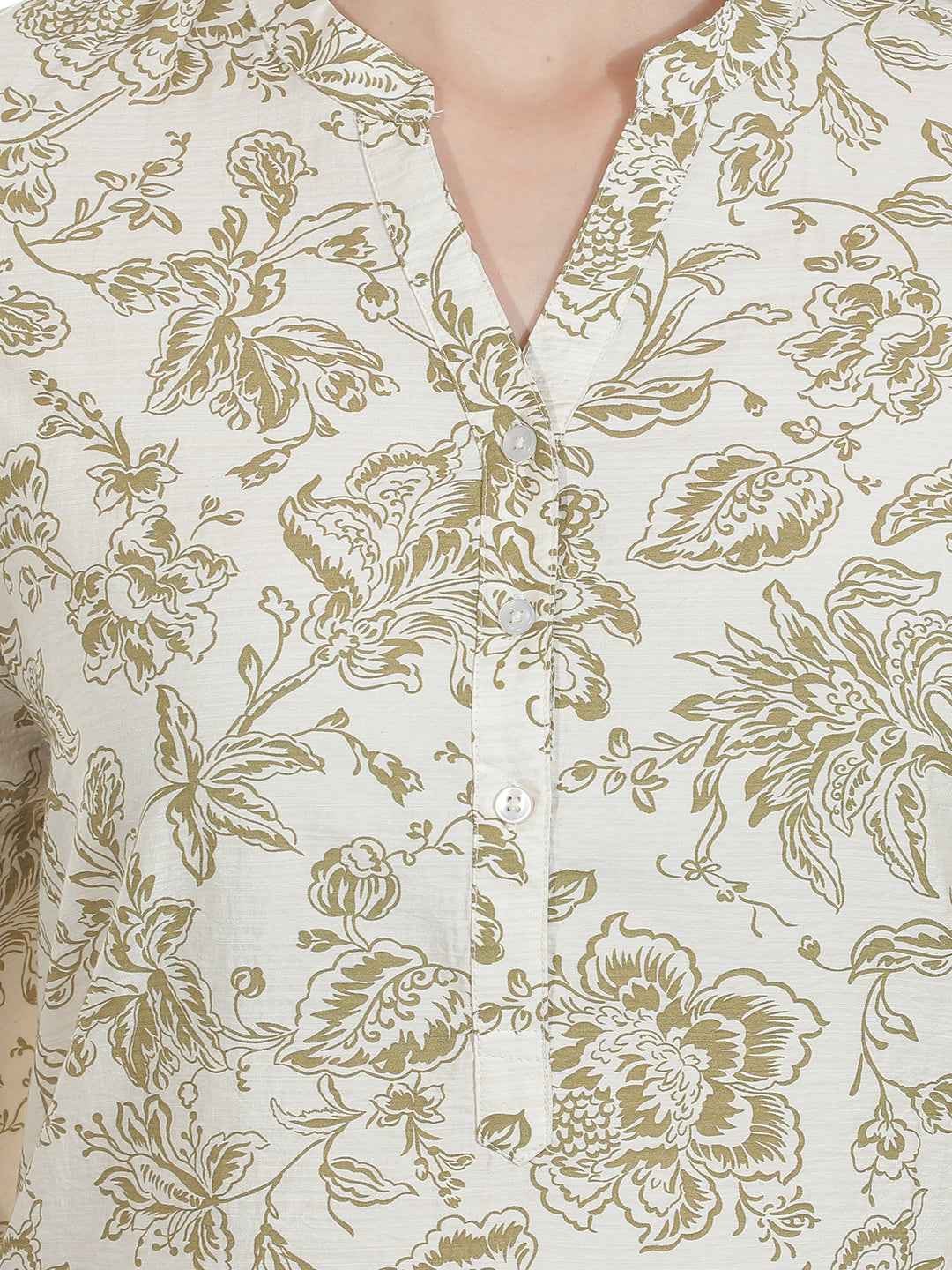 Graceful Olive Botanical Floral Top