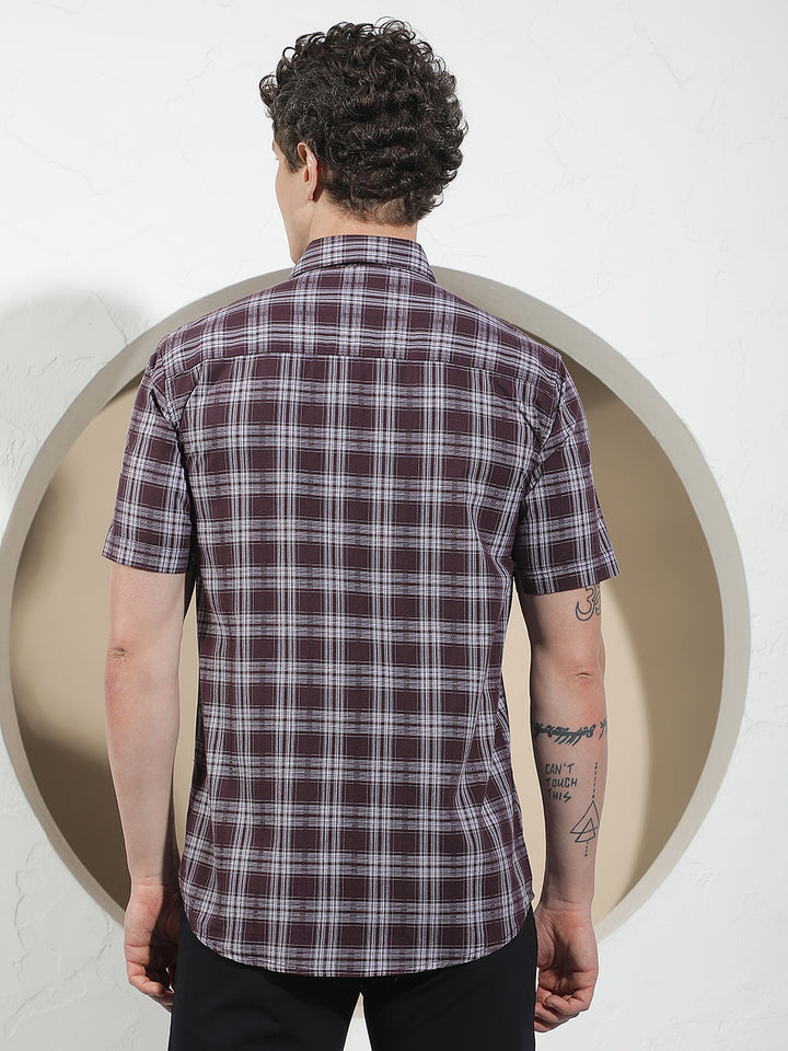 Purple Checked 100% Cotton Shirt