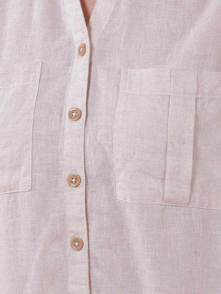 Off White V-Neck Linen Shirt