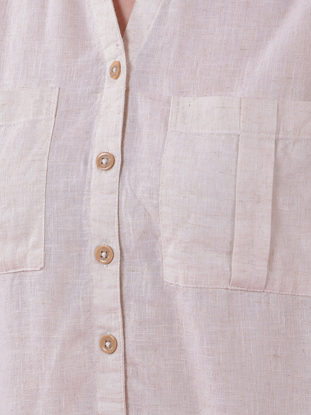 Off White V-Neck Linen Shirt